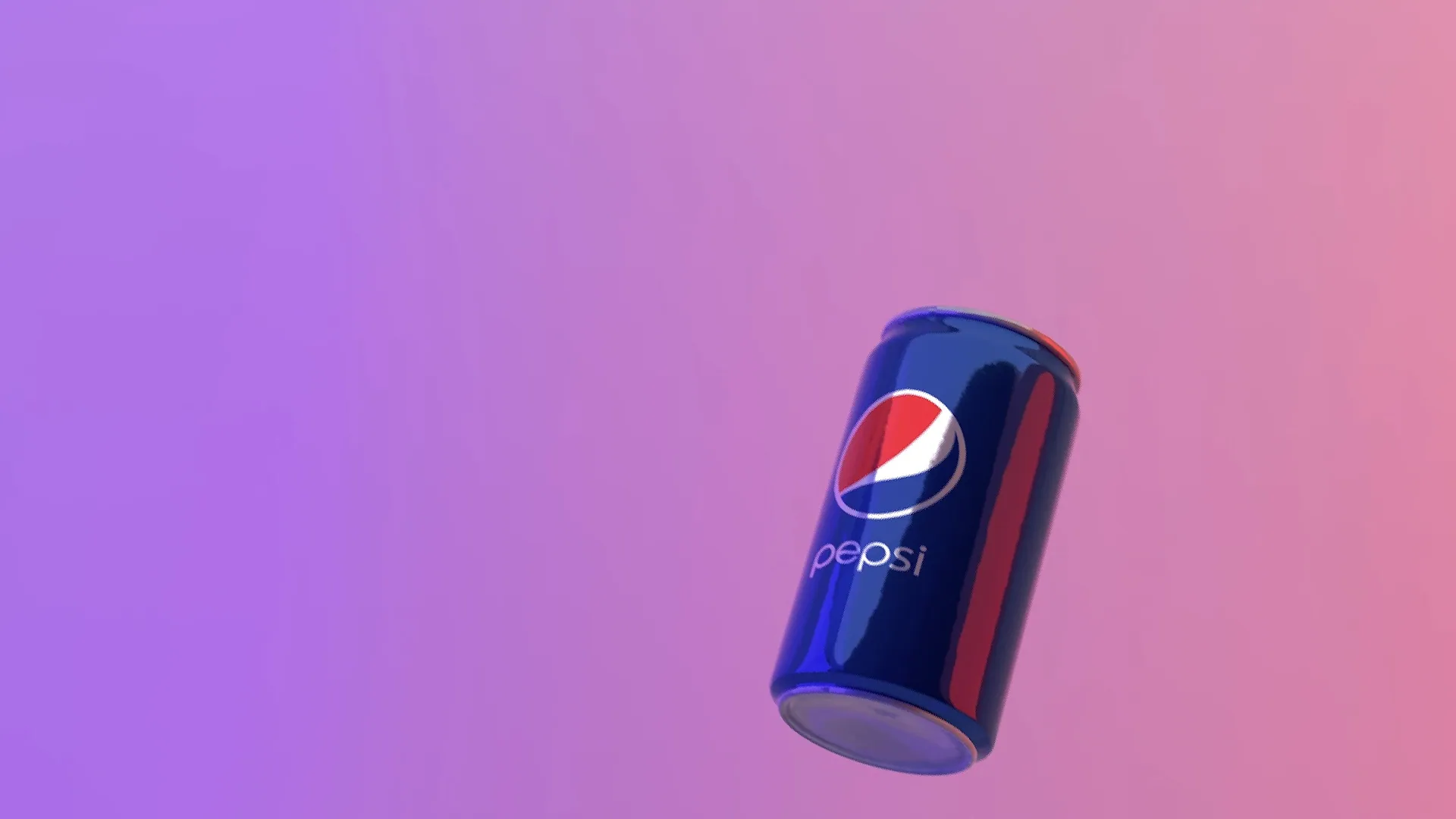 A soda can floating on a pink-to-violet gradient