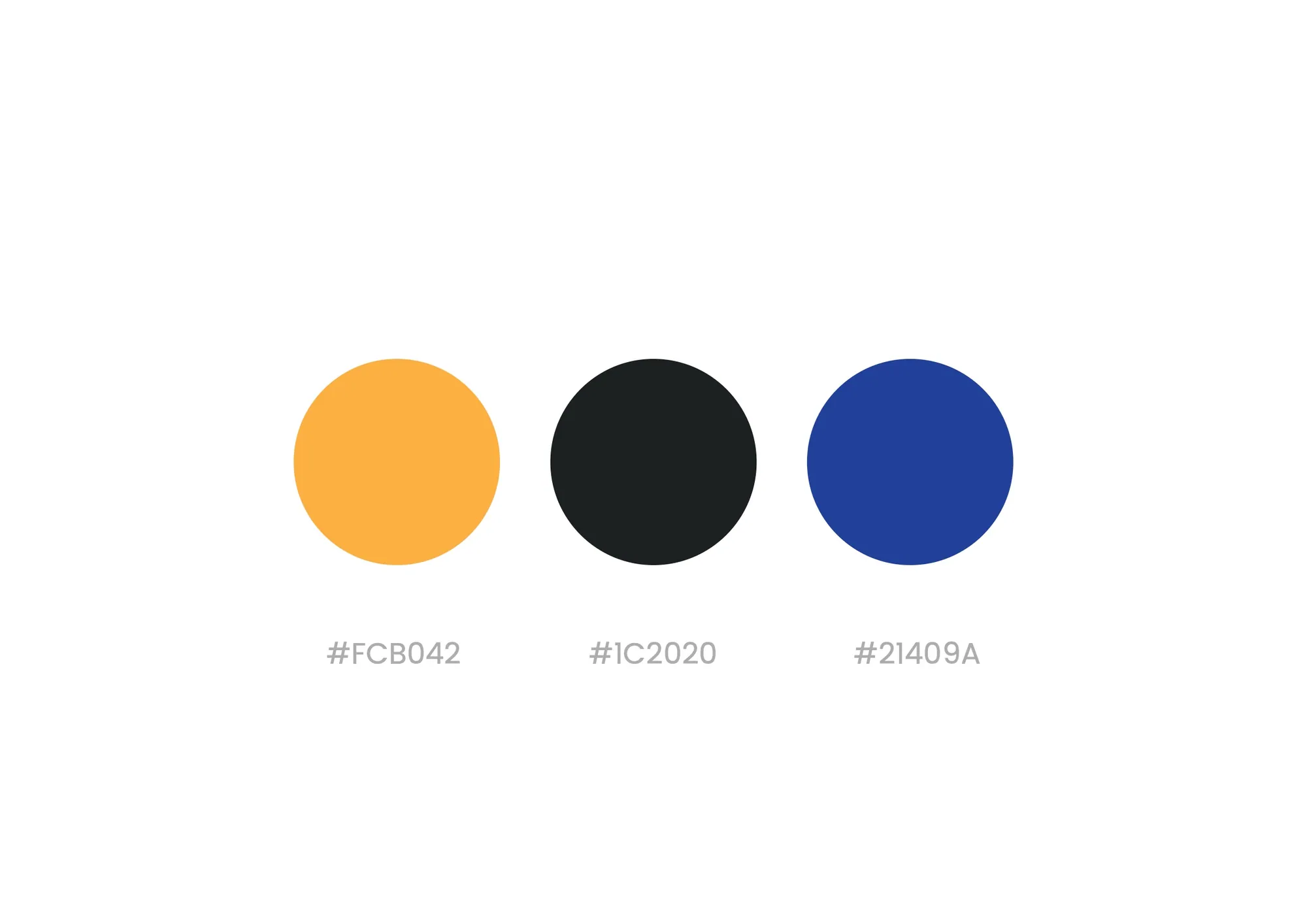 The vibrant palette as three circles: marigold, charcoal and royal blue