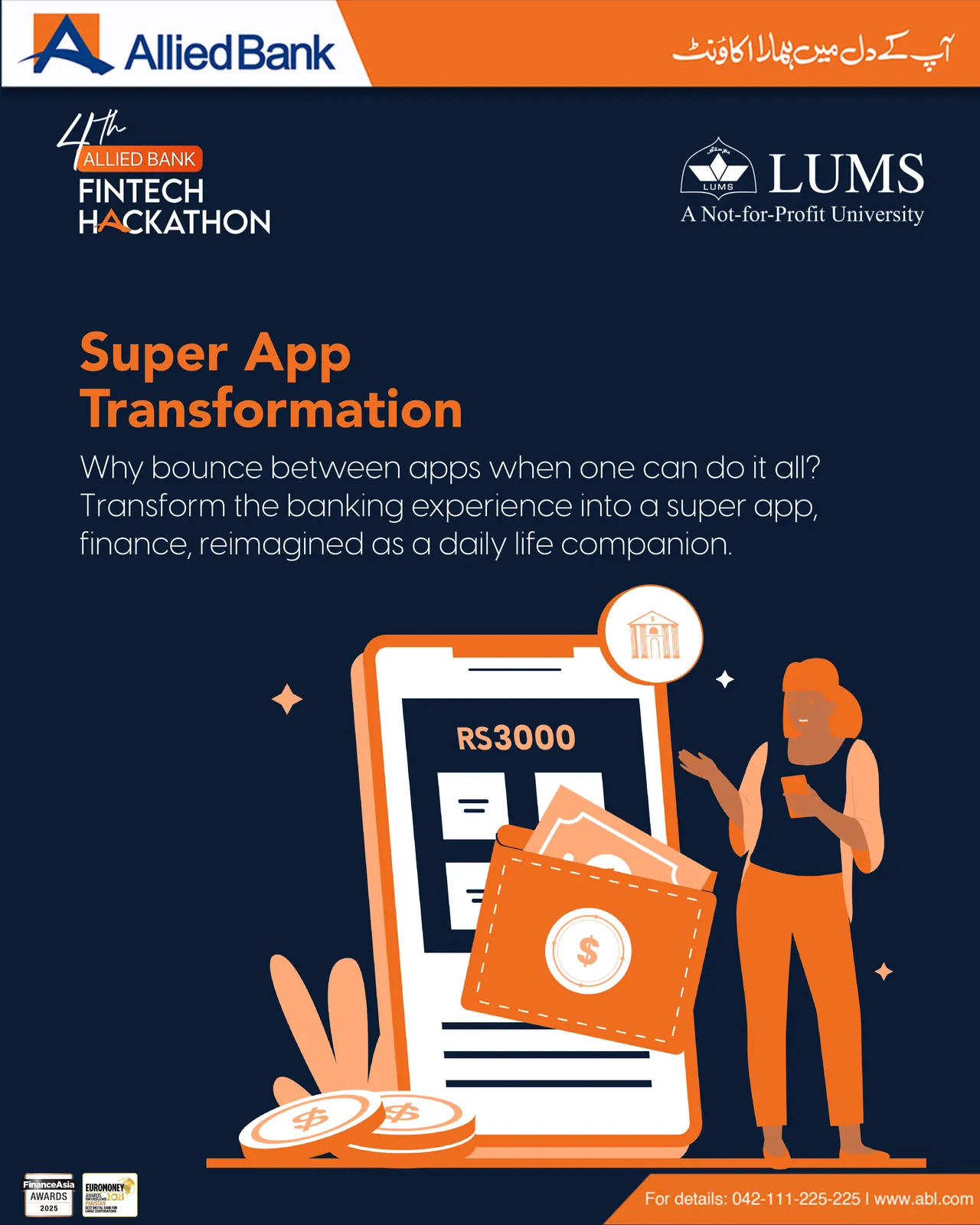 Thematic area post: Super App Transformation, with people around an oversized phone