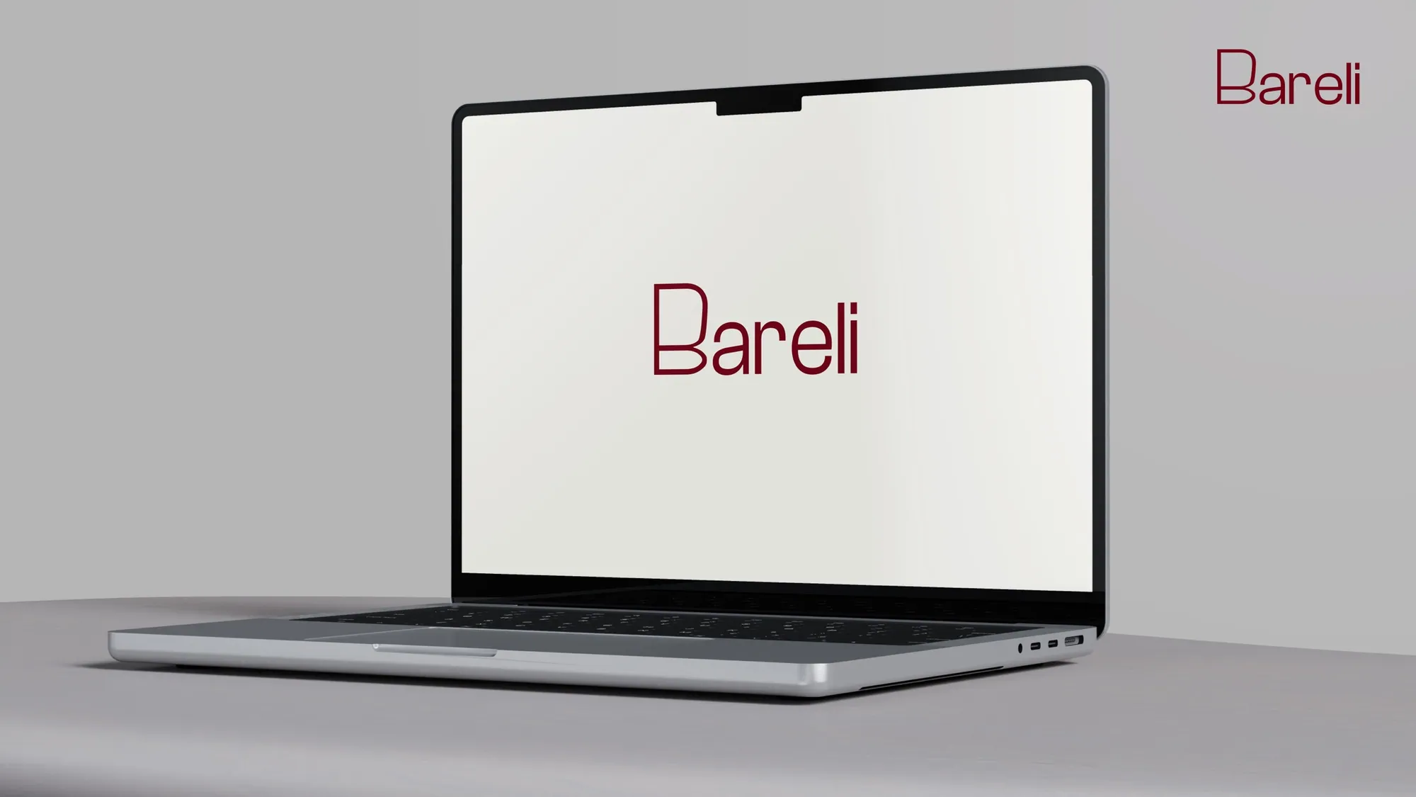 The Bareli wordmark on a laptop screen