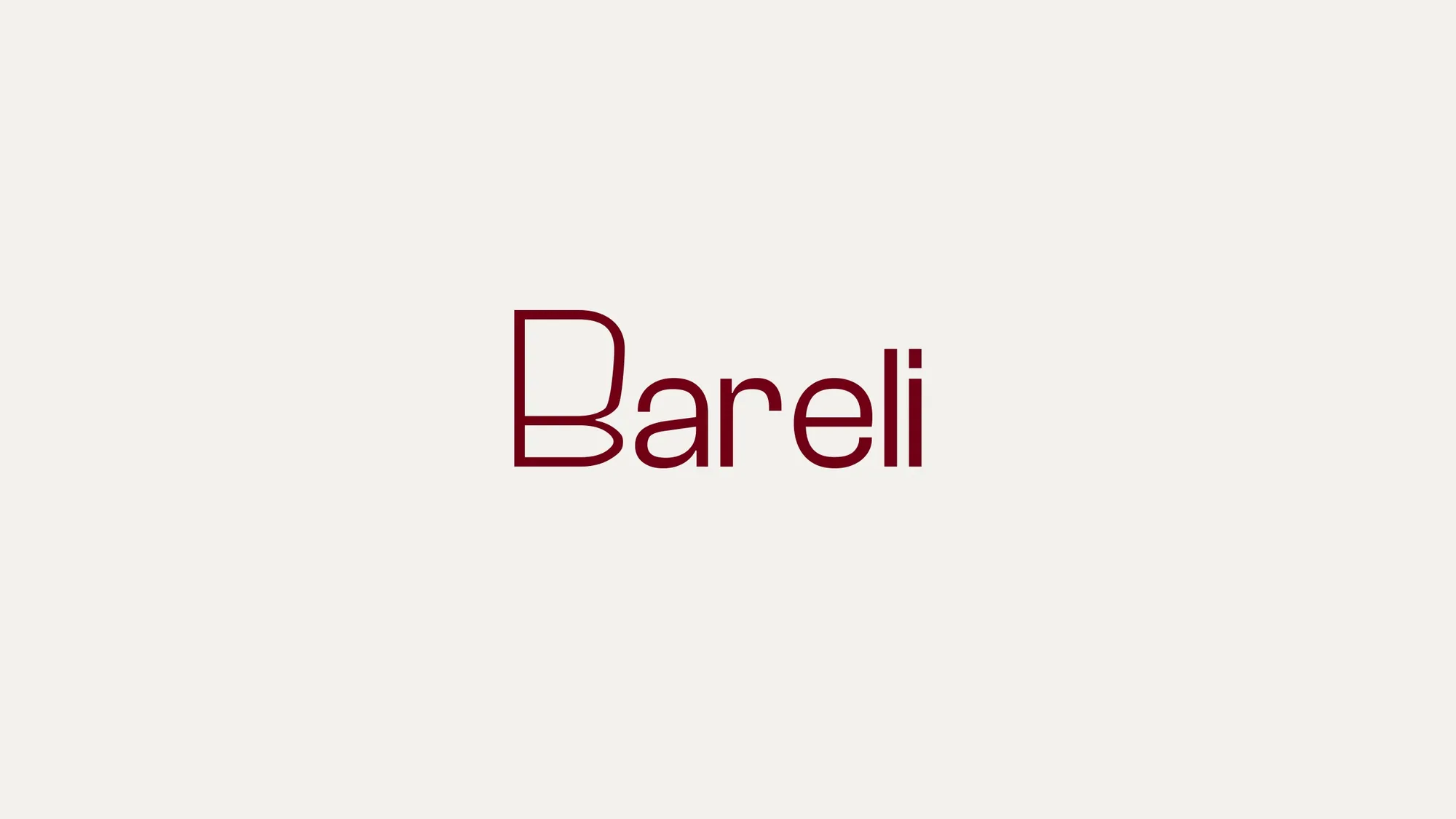 The Bareli wordmark in deep red on cream