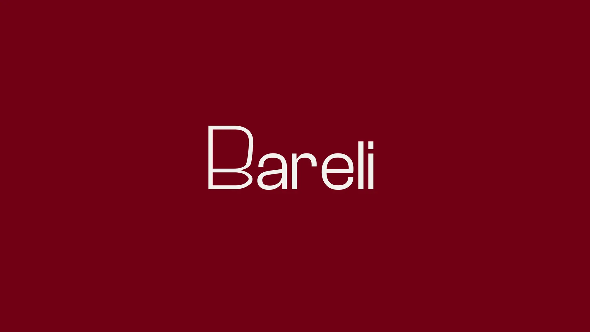 The Bareli wordmark in cream on deep red