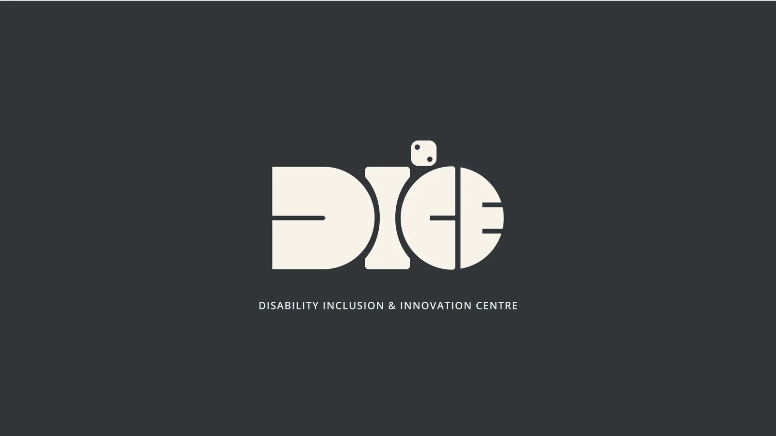Exploration: the DIICE wordmark in white with the die, on charcoal