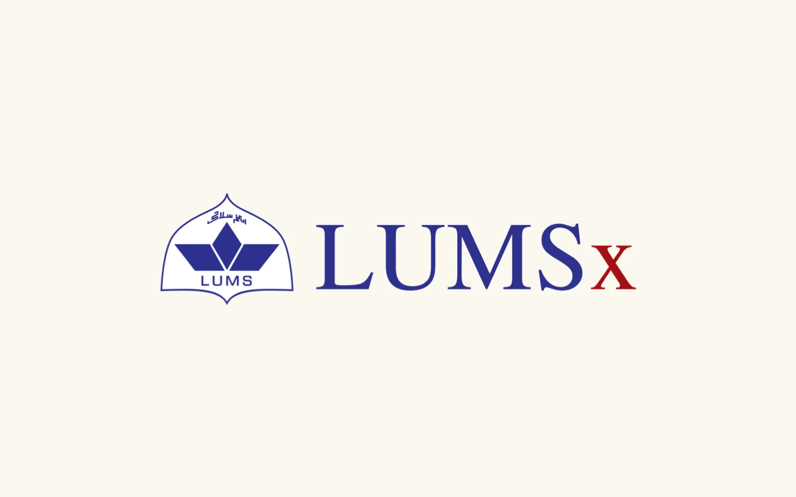 The LUMSx logo in navy and red on paper