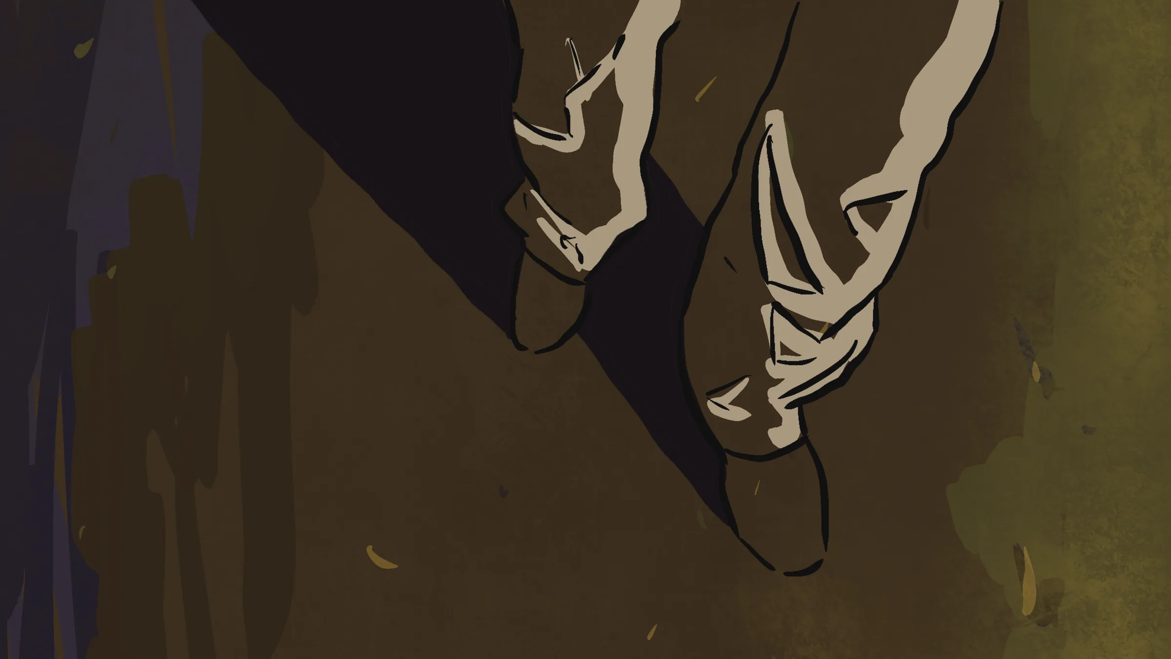 Khalid’s feet stepping across olive ground