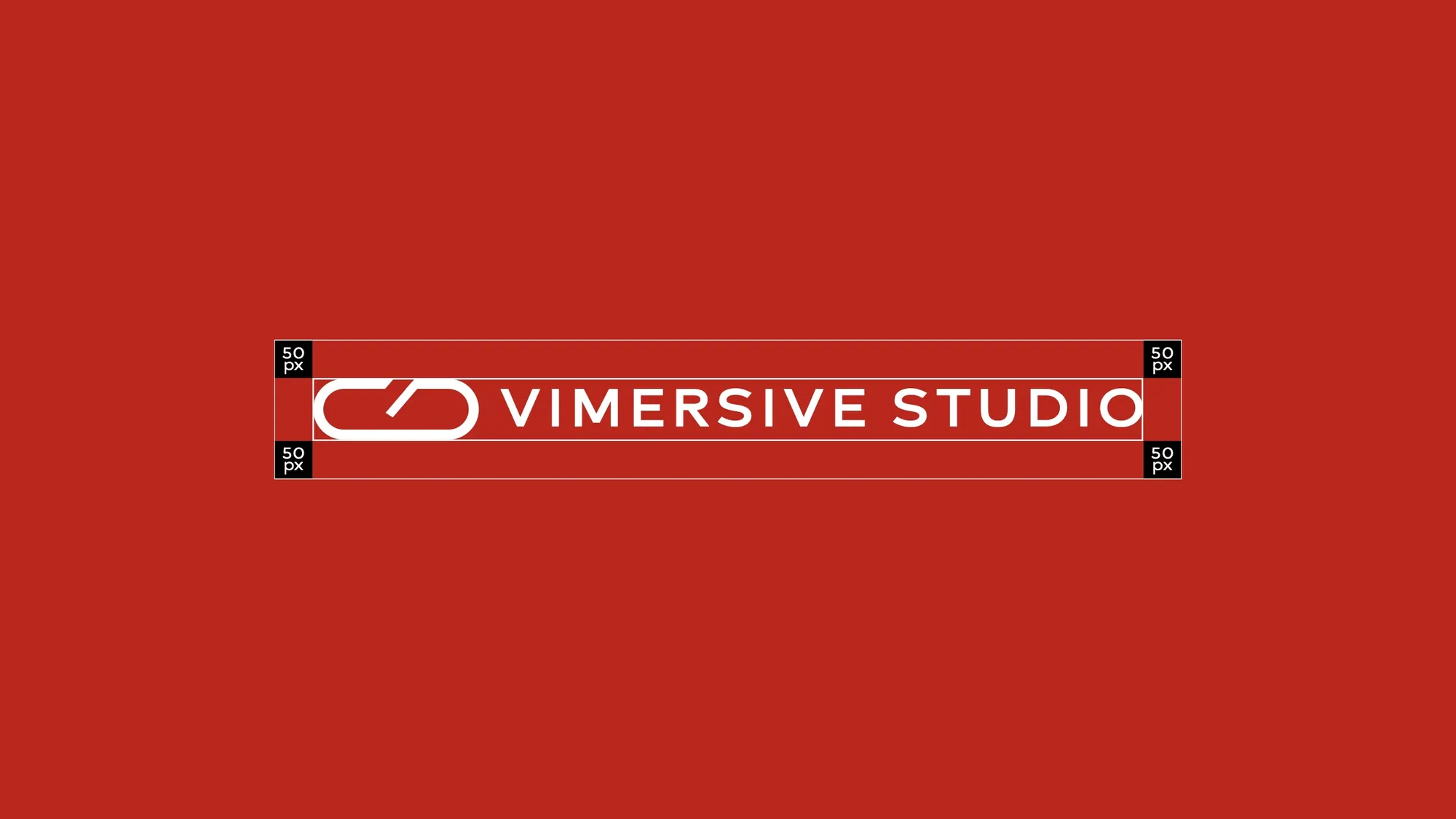 The Vimersive Studio logo on red with its 50 px clear space marked