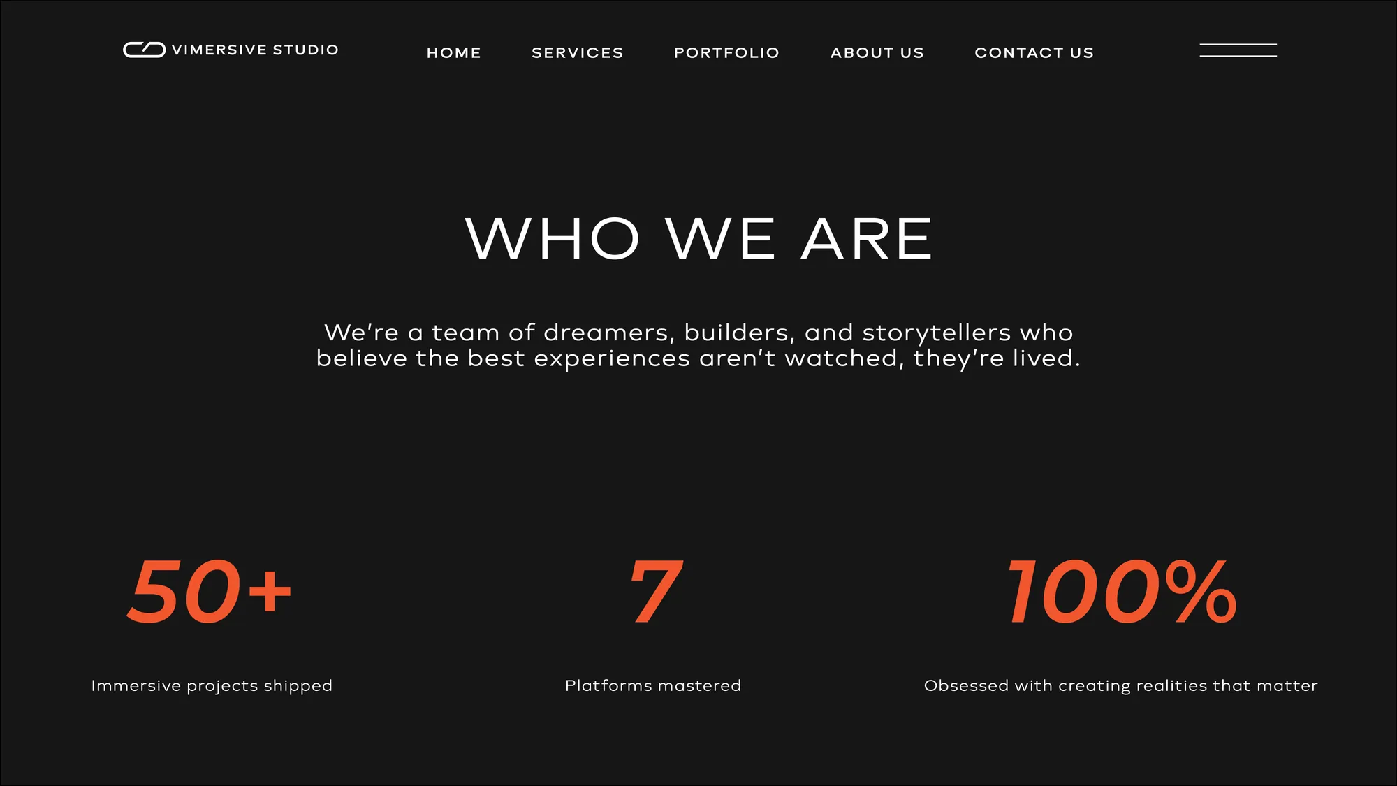 Website: “Who we are”, with the studio’s figures in orange