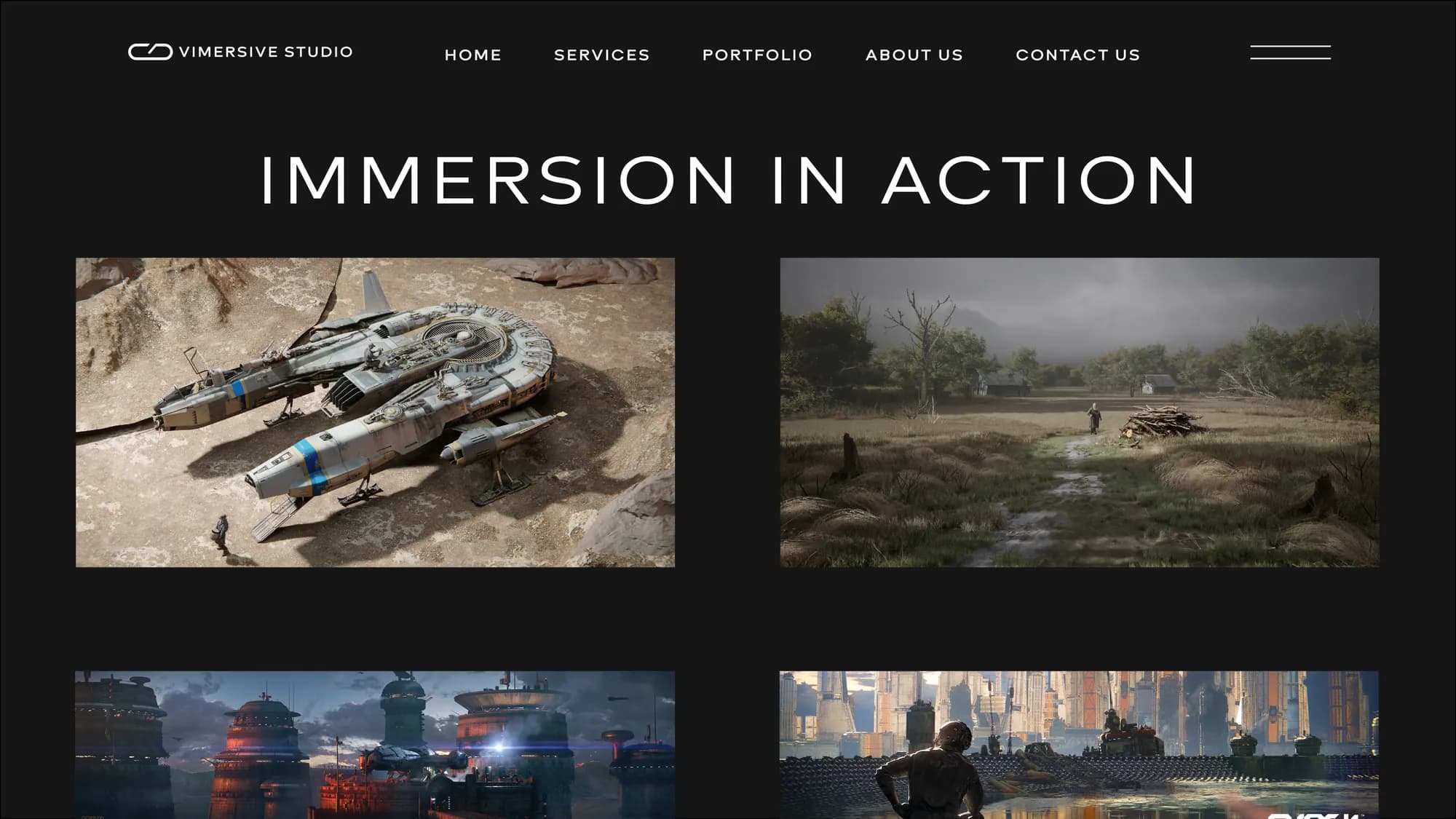 Website: “Immersion in Action”, a grid of rendered worlds