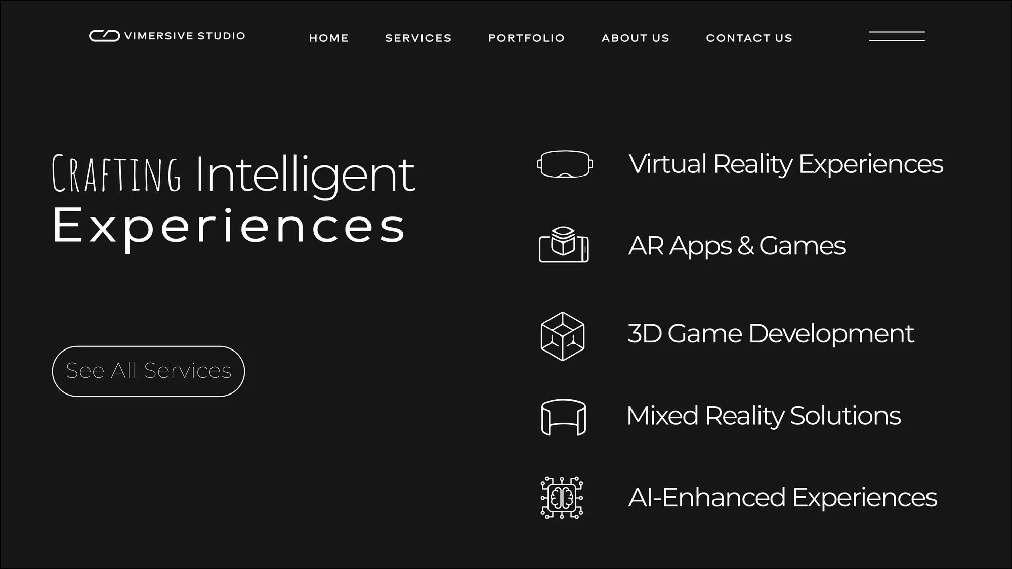 Website: “Crafting Intelligent Experiences”, listing VR, AR, 3D games, mixed reality and AI-enhanced experiences